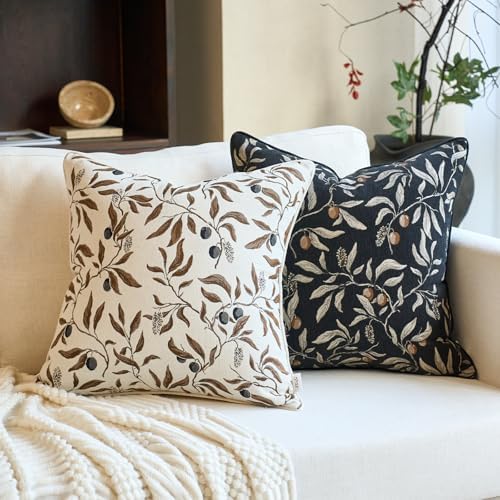 Alerfa Beige Floral Throw Pillow Cover 18 x 18 Inch Sqaure Luxury Decorative Pillow Cover for Couch Living Room Bedroom