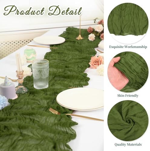 20 Pack Cheesecloth Table Runner 17 x 108 Inch, Olive Green