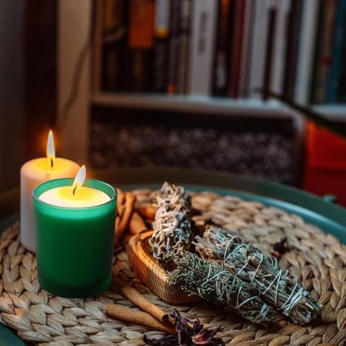 SHOWIN 14 OZ Thick Candle Jars for Making Candles 12 Pcs, 3 Wick Empty Jars with Wood Lids for Candle Making, Sample Container, Frosted Green