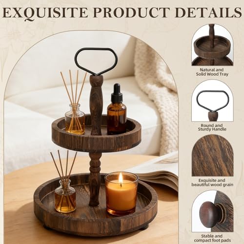 Horse Rustic Wooden Tiered Tray, 18.5x12.5 2 Tier Farmhouse Decor Cupcake Stand, Round Serving Tray for Home Kitchen Shelf Dinning Table Seasonal & Independence Day,Halloween,Christmas Decorations