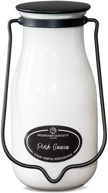Milkhouse Pink Guava Scented Soy Candle, 14 oz Milkbottle, 90+ Hr Burn