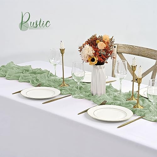 30 Pack Sage Green Table Runner 10Ft Cheesecloth Table Runner Boho Gauze Table Runners Romantic Long Cheese Cloth Sheer Fabric Table Runners for Wedding Party Bridal Shower