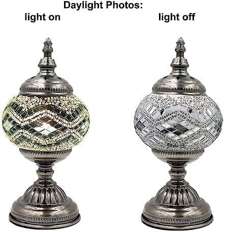 SILVERFEVER Handcrafted Mosaic Turkish Lamp Moroccan Glass Table Desk Bedside Light Bronze Base with E12 Bulb (Circkles)