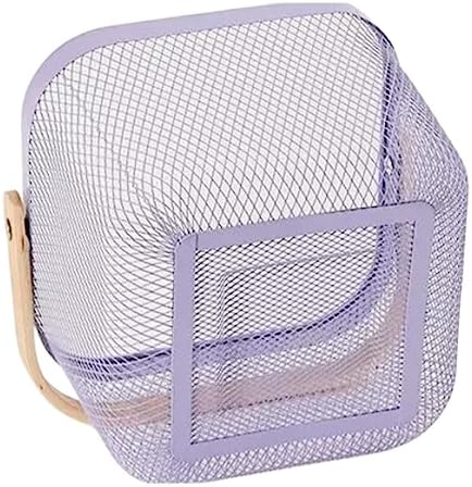 AJIODA Metal Mesh Steel Basket, Storage Organizer Basket Multi-functional Hanging Kitchen Baskets Fruit Basket Bin with Bamboo Handle for Kitchen Bathroom Picnic Shopping Decor Cabinet Home, Purple