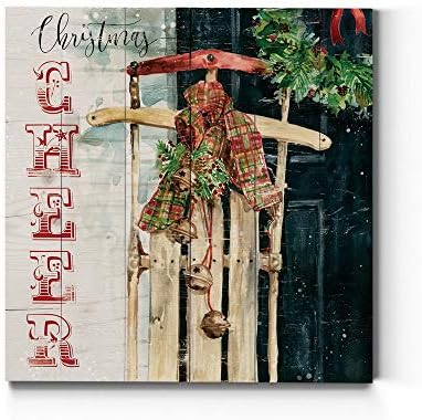 Renditions Gallery Xmas Wall Prints for Home Decor Christmas Cheer Sled Canvas Hanging Artwork for Bedroom Living Room & Kitchen Decorations - 40"X40" LT05
