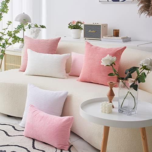 Home Brilliant Corduroy Throw Pillow Covers 16x16 Accent Pillows 2 Pack Pink Throw Pillows for Couch Bedding Room, 40cm, 2 Pack, 16 x 16 Inch, Coral
