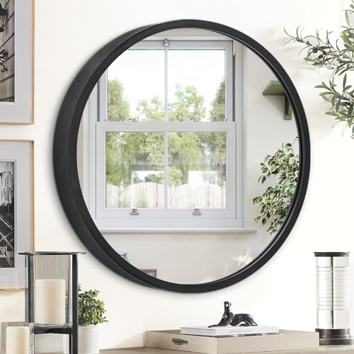 JJUUYOU Round Wall Mirror Black Circular Mirror for Bathroom Vanity Mirror Small Wall Circle for Wall Metal Frame Make up Entryway Living Room Bedroom Dorm Decorative