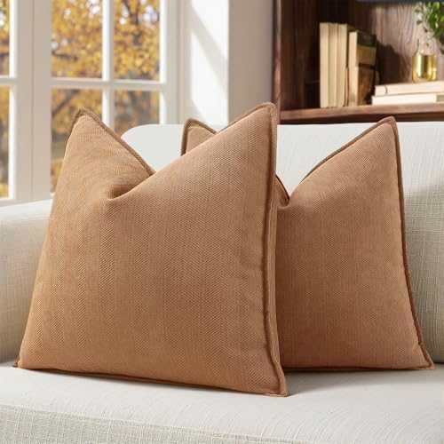 MIULEE Pack of 2 Camel Decorative Chenille Pillow Covers 18x18 Inch