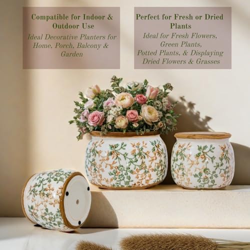 Vintage Ceramic Flower Pot, 9in, with Drainage & Filter