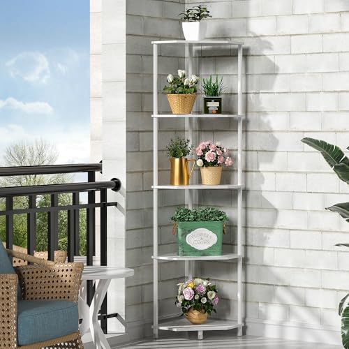 5 Tier Corner Shelf Stand, 50.2", Marble White