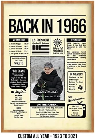 Personalized 59 year old birthday gifts - Back in 1966 Poster - Centerpiece Table Decorations 59th Birthday Party - Custom Born in 1966 Newspaper Vintage Poster for Men, Women