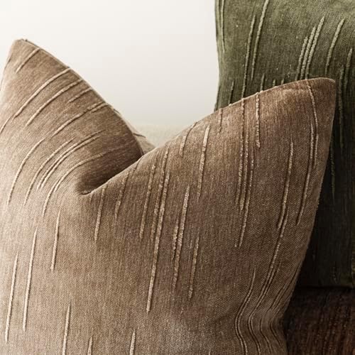 Foindtower Pack of 2 Slubby Textured Chenille Throw Decorative Pillow Covers Lumbar Accent Solid Cushion Cover Neutral Farmhouse Pillow Case for Couch Sofa Bedroom Living Room 12x20 Inch,Brown