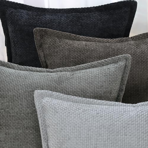 MADIZZ Decorative Chenille Velvet Throw Pillow Covers Set of 2 Soft Boho Textured Neutral Couch Throw Pillow for Bed Modern Farmhouse Home Decor for Sofa Livingroom Dark Taupe 20x20 Inch