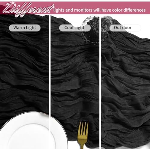 12 Pack Black Cheesecloth Table Runner 17 x 108 Inch Gauze Table Runner Fabric Semi Sheer Cheese Cloth Table Decoration Bulk for Rustic Romantic Wedding Baby Shower Table Decoration