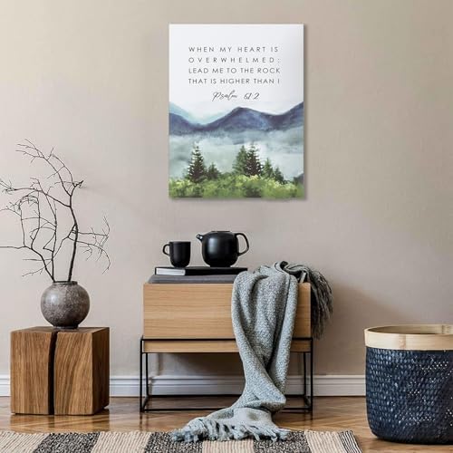 Framed Inspirational Christian Canvas Wall Art 12x16 Inch | Bible Scripture Pictures Wall Decor Psalm 61 : 2 Wall Painting Watercolor Religious Canvas Prints Artwork for Christian Teens