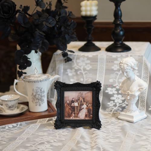 SIKOO Vintage Picture Frames 4x4 Black Antique Ornate Picture Frame Tabletop and Wall Mount Display Vintage Gothic Wall Decor Gallery Retro Home Decor