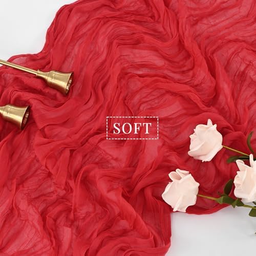 Red 12 Pieces 35 x 120 Inches Long Cheesecloth Table Runner Gauze Fabric 10Ft Boho Table Runner Rustic Sheer Runner for Wedding Baby Bridal Shower Birthday Holiday Party Table Arbor Decor (Red)