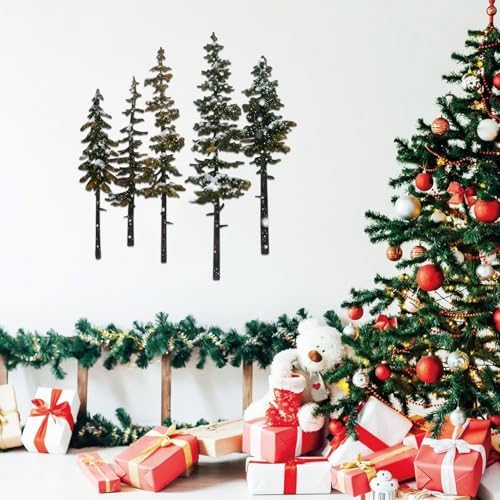 ESTART White Green Metal Pine Tree Wall Art, Metal Tree Wall Decor | Nature Rustic Farmhouse Cabin Decor, Forest Wall Art for Home Living Room Bedroom Office Indoor and Outdoor Decoration