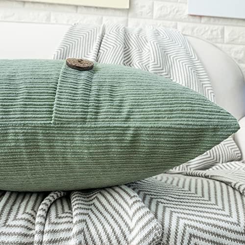 HWY 50 Sage Green Chenille Throw Pillow Covers 12x20 Inch Buttons Pack of 2