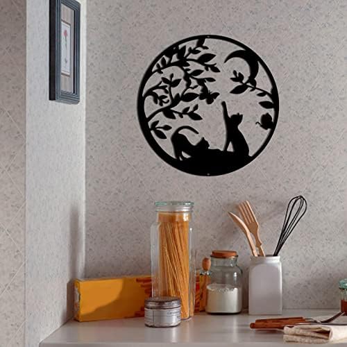 NBEADS Cats Metal Wall Art Decor, Black Wall Hanging Decor Silhouette Wall Art for Home Bedroom Living Room Bathroom Kitchen Office Garden Hotel Wall Decoration, 11-4/5" in Diameter