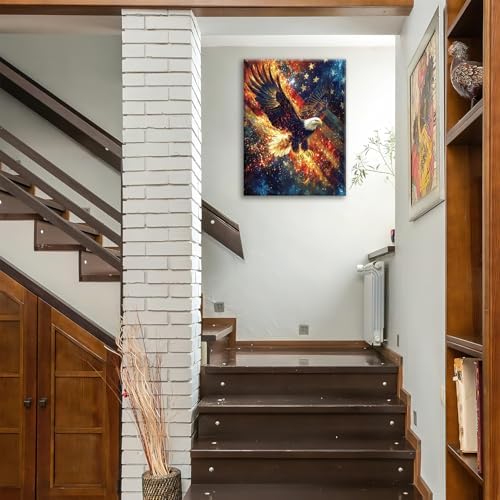 Eagle American Flag Canvas Wall Art Patriotic Pictures Art Painting Military Prints Eagle Modern Artwork for Bathroom Living Room Bedroom Office Framed Wall Decor 16"x24"