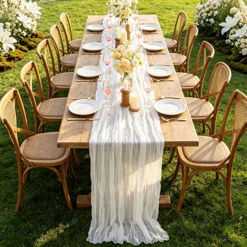 White Table Runner, 10FT Ivory White Cheesecloth Boho Gauze Table Runner for Wedding Bridal Shower Baby Shower Birthday Tea Party Decorations