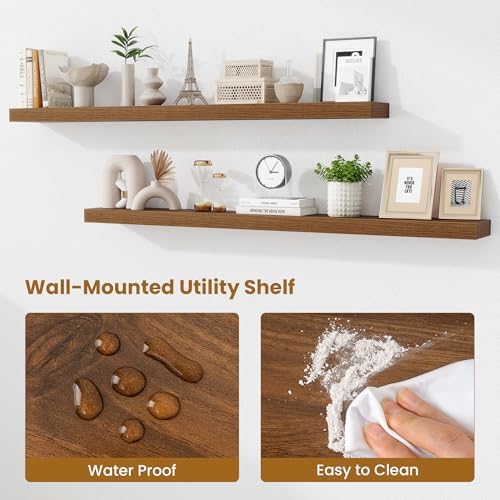 Fun Memories 67 Inch Fireplace Mantel Set of 2, Long Floating Shelf for Bedroom|Living Room, Wall Mounted Farmhouse Display with Invisible Heavy Duty Metal Bracket, Walnut