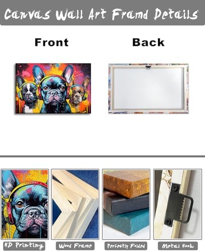 Boston Terrier Wall Art Dog Decor Graffiti Canvas Prints Funny Dog Listen To Music Prints Modern Pop Artwork For Living Room Home Office Game Room - 20.00"x30.00"