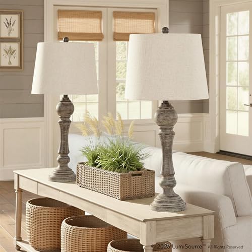 Grandview Gallery Winston 32" Poly Table Lamp Set of 2, Desk Lamp, Bedside Lamps for Night Stands, Nightstand Lamp, Small Lamp, Small Table Lamps for Living Room Set of 2 (Reclaimed Grey Polyresin)