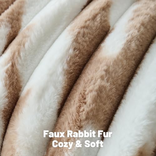 FUTEI Pack of 2 Faux Fur Throw Pillow Covers 26x26 Inch, Brown White