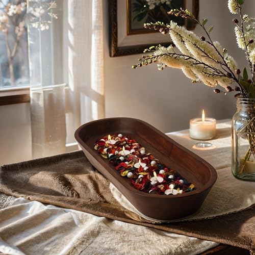 Luxe Designs Wooden Dough Bowl - Natural Acacia Wood - Handmade Decorative Bowls for Home Decor, Bathroom, Kitchen Counter, & More - Rustic Large Wood Dough Bowl for Decor, Cosmetics, and Keys