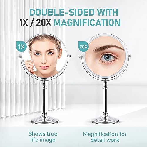 MIYADIVA Magnifying Mirror 20x, Double Sided 1X & 20X Magnifying Mirror on Stand, Large Tabletop Magnified Vanity Mirror, Magnified Mirrors with 360°Rotation for Bathroom or Bedroom,8 Inches