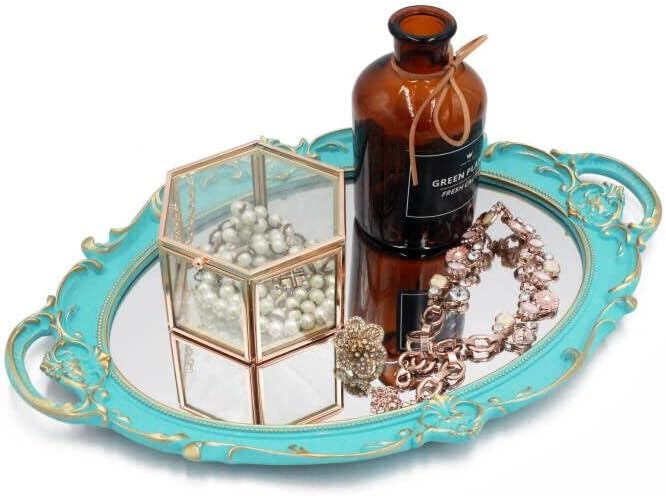 Eaoundm 14.5 x 10 inchs Oval Wall Mirror Vintage Hanging Mirror (Blue) | Antique Decorative
