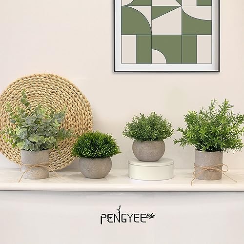 4 Pack Small Potted Eucalyptus Fake Plants for Bathroom Shelf