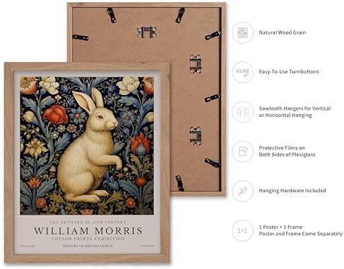 Poster Master William Morris Poster - White Rabbit Print - Flower Art - Animal Illustration - Floral Illustration - Bunny Illustration - Great Office or Bedroom Decor - 11x14 Beige Framed
