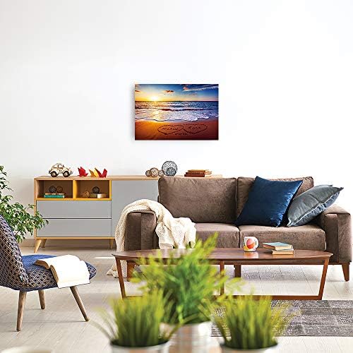 Love on Beach Heart in Heart Personalized Canvas Prints Artwork with Couple's Names and Date on,Perfect Love Gift for Anniversary,Wedding,Birthday and Holidays. 30x20 inches