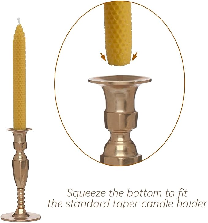 DEYBBY Yellow 8 inch Natural Beeswax Honeycomb Rolled Candles Set of 6