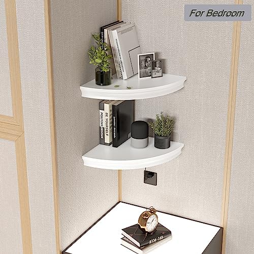 HAO Floating Corner Shelf Invisible Wall Mounted Shelves Radial Shape Cable Wire Hole Pattern Perfect for Bedroom Bathroom Living Room Kitchen Set of 2 White