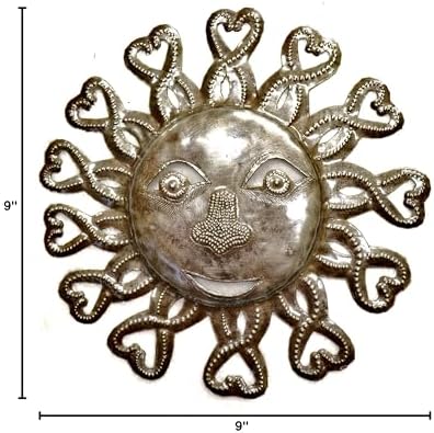 It's Cactus Metal Sun Faces, Handmade Haiti, Recycled Oil Drum Art, Sunny Home Decor (Sun with Hearts)