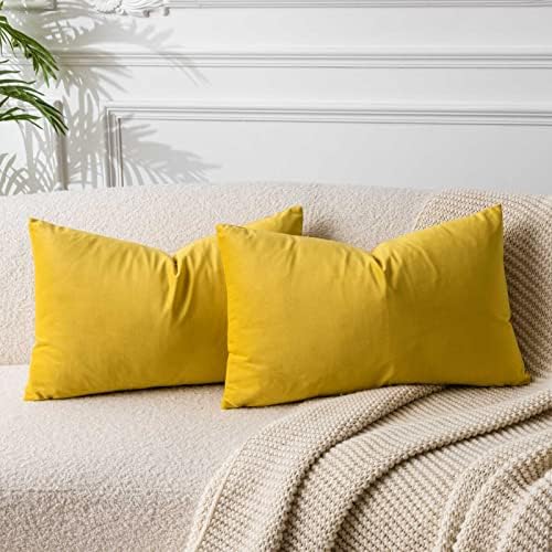 JUSPURBET 16x24 Lumbar Velvet Throw Pillow Covers Set of 2,Yellow