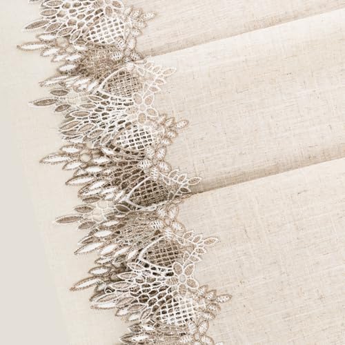Phantomon Neutral Linen Table Runner 72 Inches Beige Embroidered Runner Lace Centerpiece for Dresser Tops, Dining Tables, Coffe Table and Home Decorations for Farmerhouse (Beige, 16 X 72 Inch)
