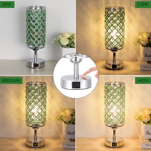 Green Crystal Bedside Lamp, Nightstand Lamp for Bedroom (Bulb included)