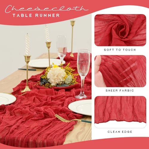 YMHPRIDE 12 Pack Cheesecloth Table Runner 35x120in Red Table Runner