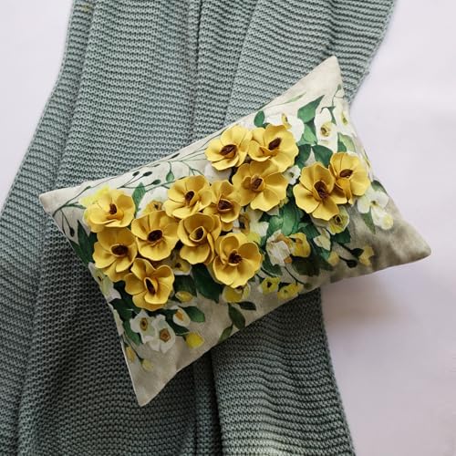 OiseauVoler 3D Flower Throw Pillow Covers Decorative Floral Pillowcases for Sofa Couch Bed Farmhouse Home Decor 14x20 Inch