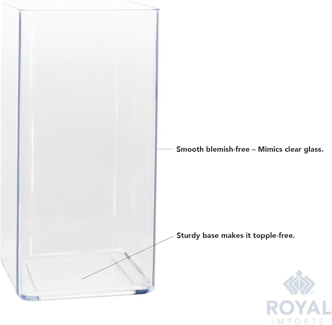Royal Imports Acrylic Square Vase 5"X10"Tall Non Breakable Plastic, Clear | Tall Square Vases for Centerpieces for Tables, Home, Wedding & Events Decor, Storage, Vases for Flowers & Floral Arrangements