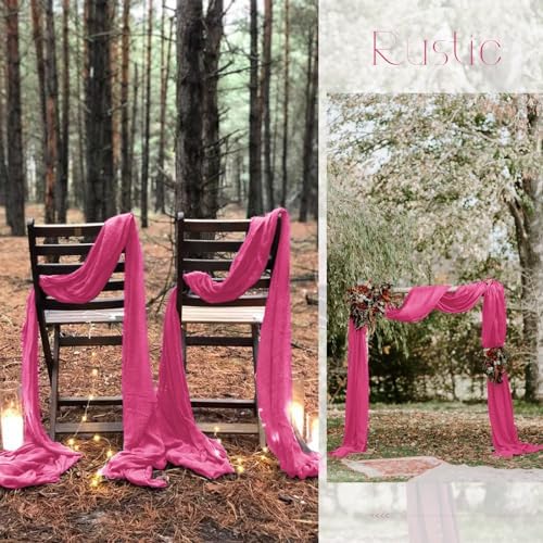 20 Pack Hot Pink Table Runner 10Ft Cheesecloth Table Runner Boho Gauze Table Runners Romantic Long Sheer Fabric Cheese Cloth Table Runners for Wedding Party Bridal Shower(Hot Pink)