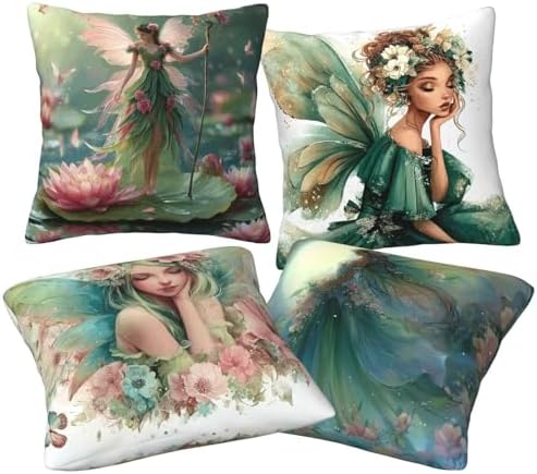 Fairy Throw Pillow Covers Set of 4 Decorative Soft Double Sided Print Pillow Case Farmhouse Home Decor for Living Room Sofa Couch 18x18