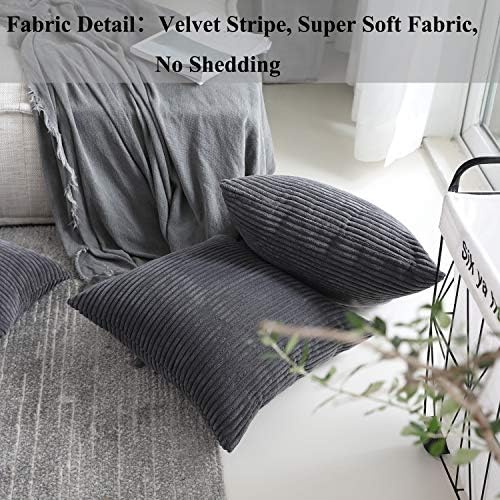 Home Brilliant Throw Pillow Covers 2 Packs Soft Cushion Covers Striped Velvet Throw Pillow Cases for Bed Living Room, 55x55 cm, 22 x 22 Inch, Dark Grey