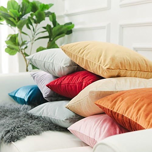 Home Brilliant Decorative Pillow Covers Solid Square Modern Velvet Pillowcases for Couch Bedding Room Elder Woman Nursery, 18 x 18 inch,(2 Pieces), Silver Grey