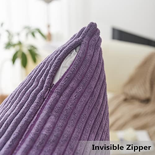 Home Brilliant Purple Decorative Pillows Solid Striped Corduroy Plush Velvet Pillow Covers for Couch Sofa Bed, 50cm, 20 x 20 Inch, Eggplant